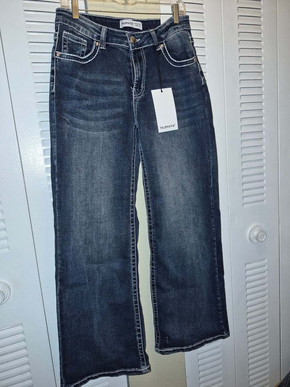 Telepatia Mid Rise Wide Leg Jeans with Wing Embroidery